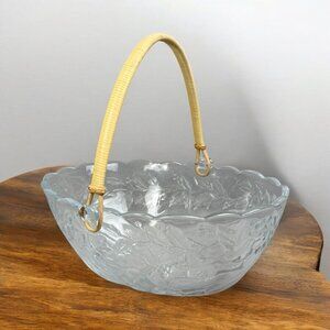 Vintage Libbey Orchard Fruit Embossed Oval Bowl 11" Heavy Glass Basket Rattan